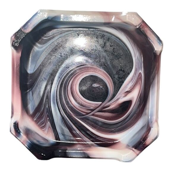 Vintage Purple Slag Malachite Glass Honey Pot w/ Lid Bee Pattern EUC - Picture 9 of 10